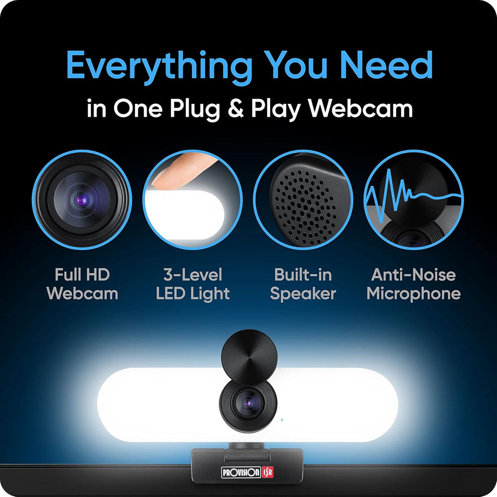 Full HD Webcam with Microphone, Speaker & LED Light, USB, Pack of 2 Y417419