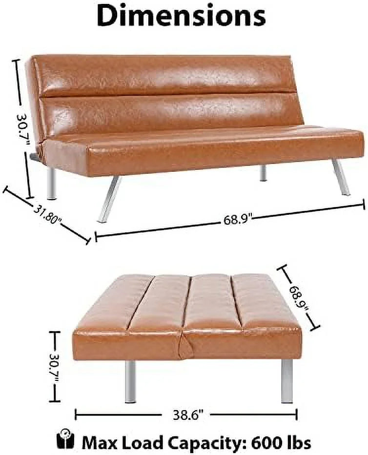 Caramel Leather Futon Sofa Bed V329526