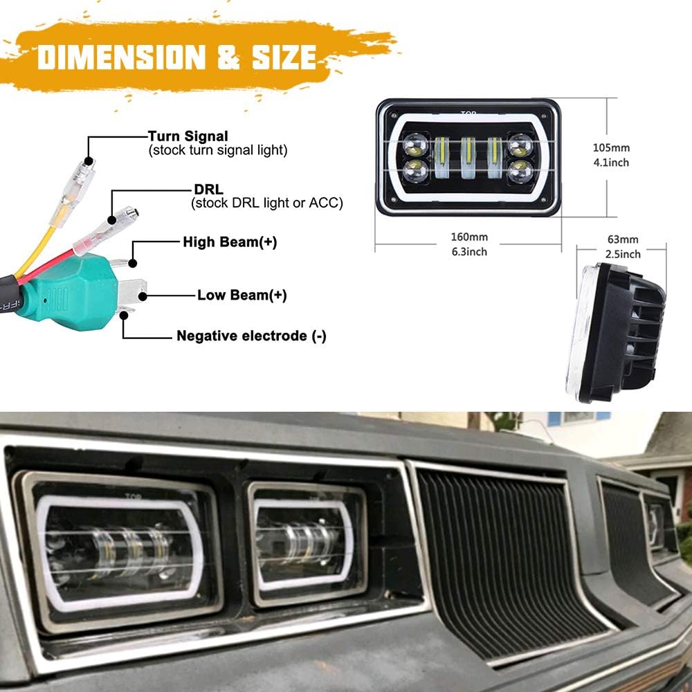 4x6 LED Headlights with White/Amber Halo Sealed Beam, Pack of 2 M76904