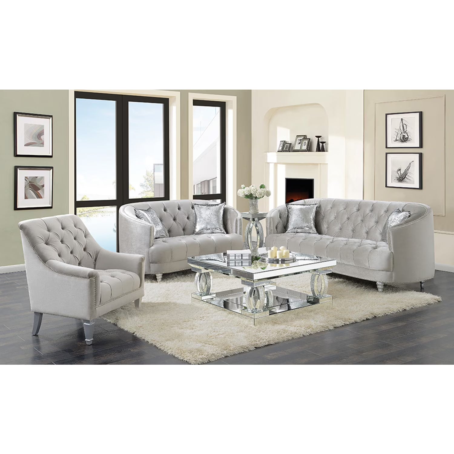 Grey Tufted Loveseat J88912