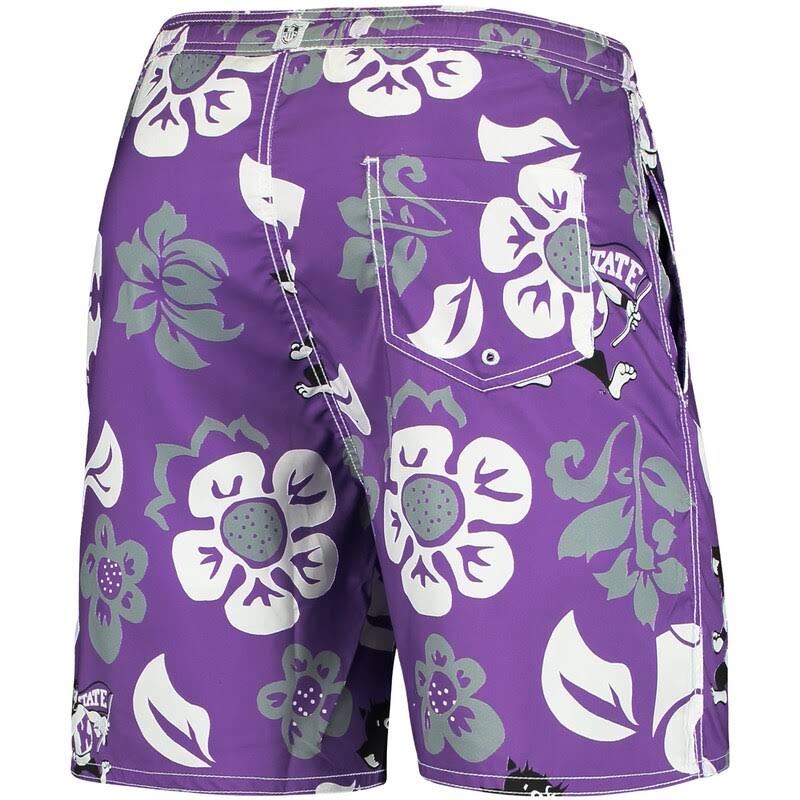 Men's Purple Kansas State Wildcats Floral Volley Logo Swim Trunks Y7715