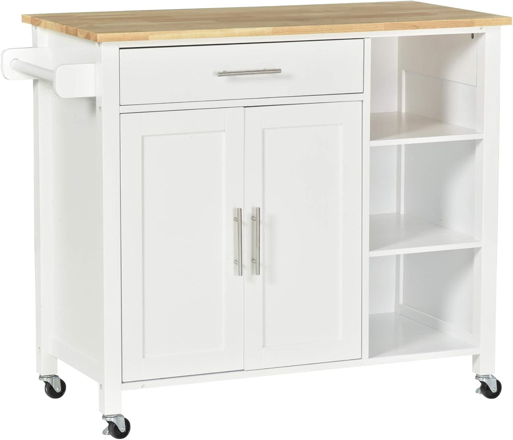 White Wooden Rolling Kitchen Storage Island with Drawer O229