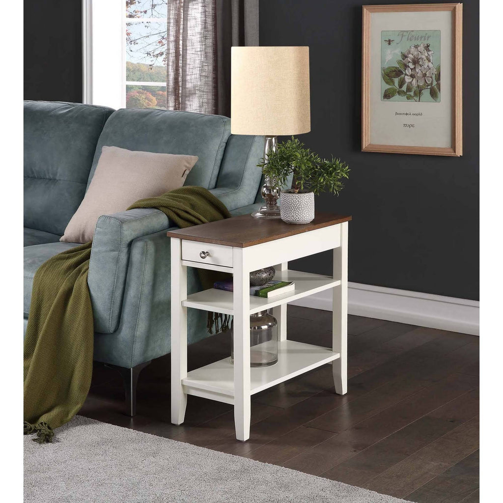 3 Tier End Table with Drawer Driftwood Top White Frame E171