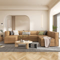 Caramel Brown U Shaped 7 Seaters Convertible Sectional Sofa Couch with Ottoman L61661