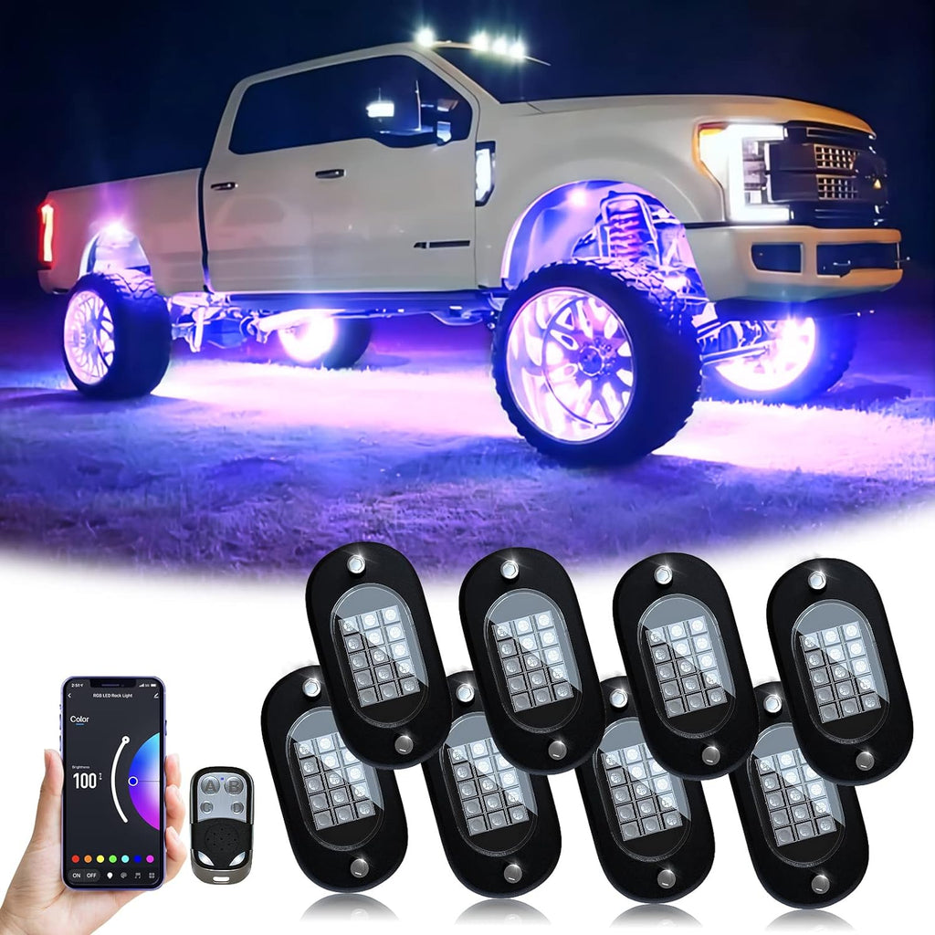8 Pods RGB LED Rock Lights with APP Control, IP68 Waterproof, Pack of 2 V207903