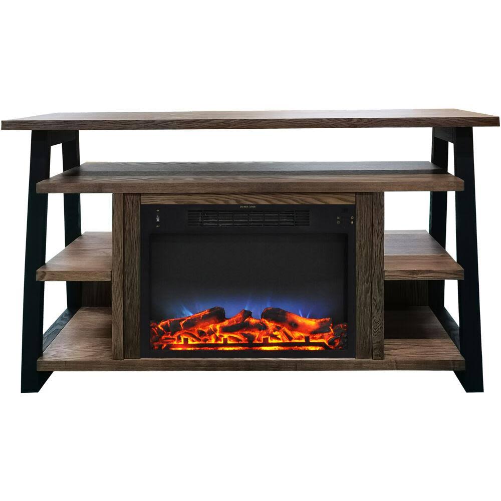 White Electric Fireplace Mantel with LED Flame H7461