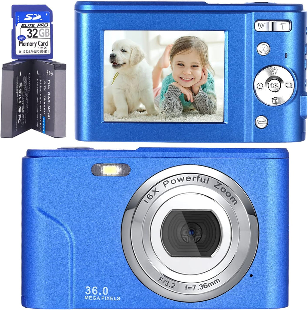 FHD 1080P 36.0 MP Kids Digital Camera with 32G SD Card, 16X Digital Zoom, Pack of 2 T7404