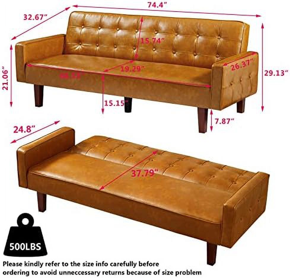 Tufted Linen Futon Sofa Couch Bed Twin Size with Solid Wood Legs J317