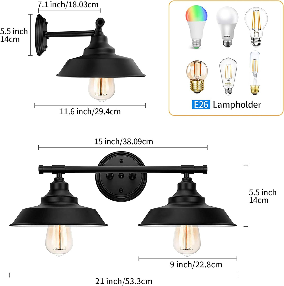 Black Farmhouse Bathroom Vanity Light Over Mirror Wall Sconces R431496