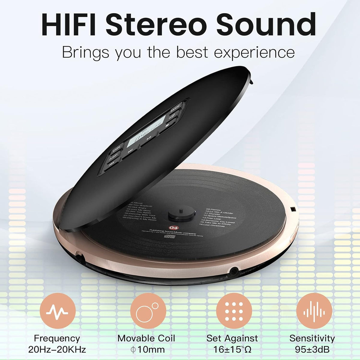 Black Portable CD Player with Headphones USB AUX Output C4363