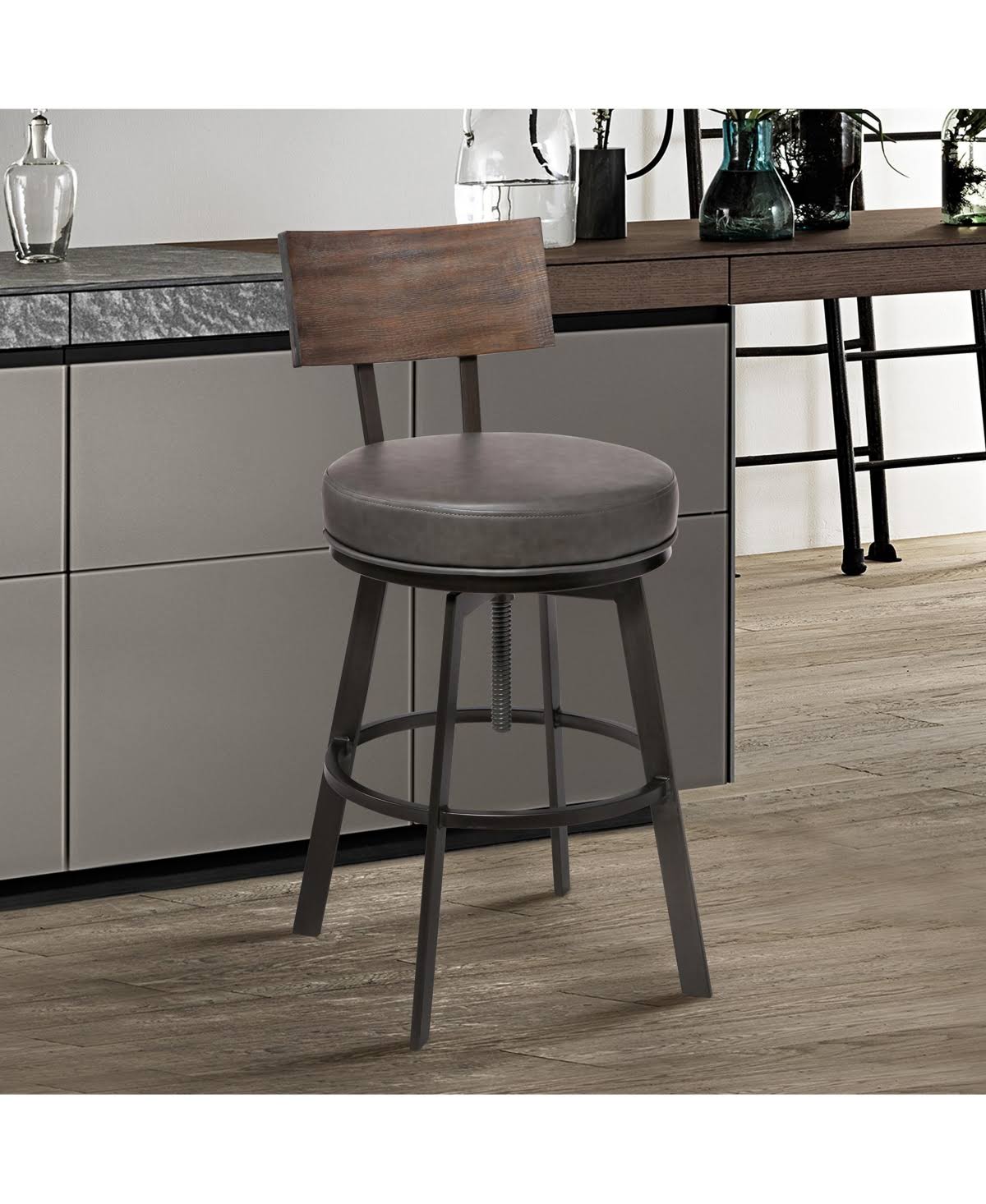 Adjustable Barstool with Black Faux Leather C2080