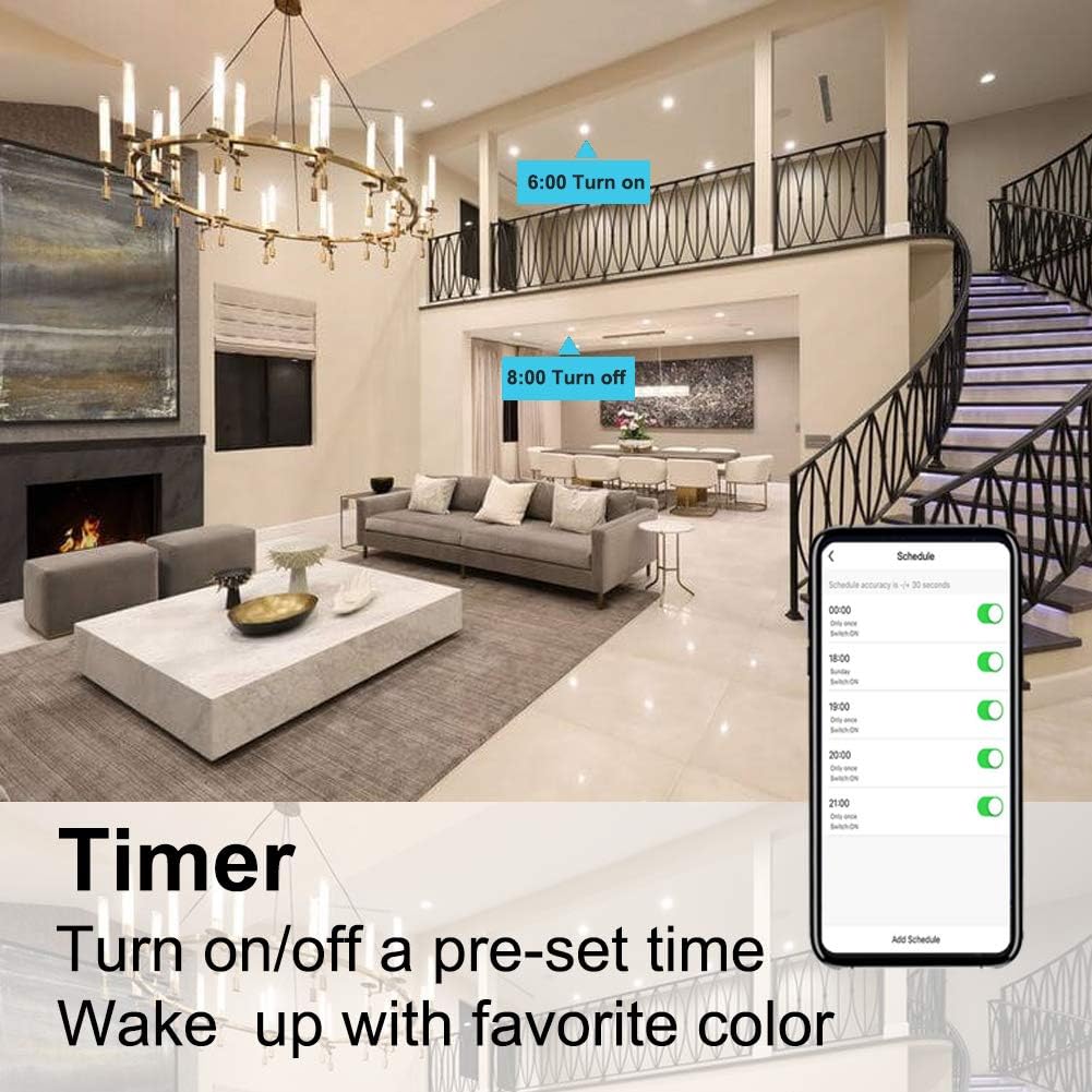 Smart Recessed Lighting 6 inch, 15W Music Sync LED Can Lights, Dimmable RGBCW Smart Downlight (4 Packs) P21306