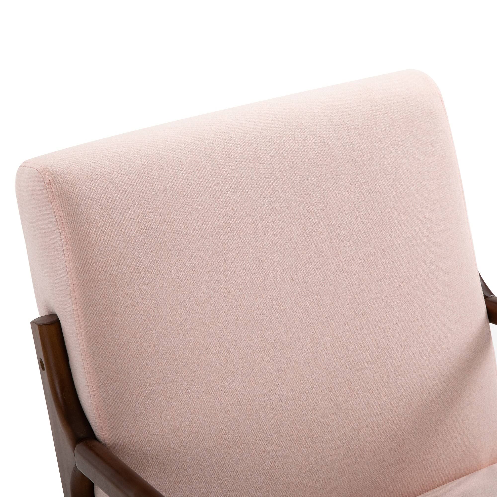 Grey Upholstered Rocking Armchair with Wood Base and Linen Fabric G7659