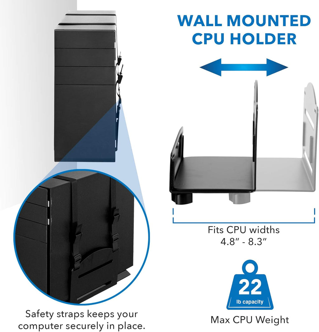 Wall Mount Workstation with Single Monitor Mount, Keyboard Tray and CPU Holder, Height Adjustable Full Motion Arms Q247