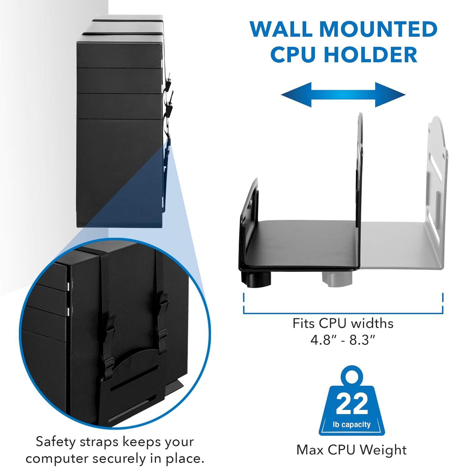 Wall Mount Workstation with Single Monitor Mount, Keyboard Tray and CPU Holder, Height Adjustable Full Motion Arms Q247
