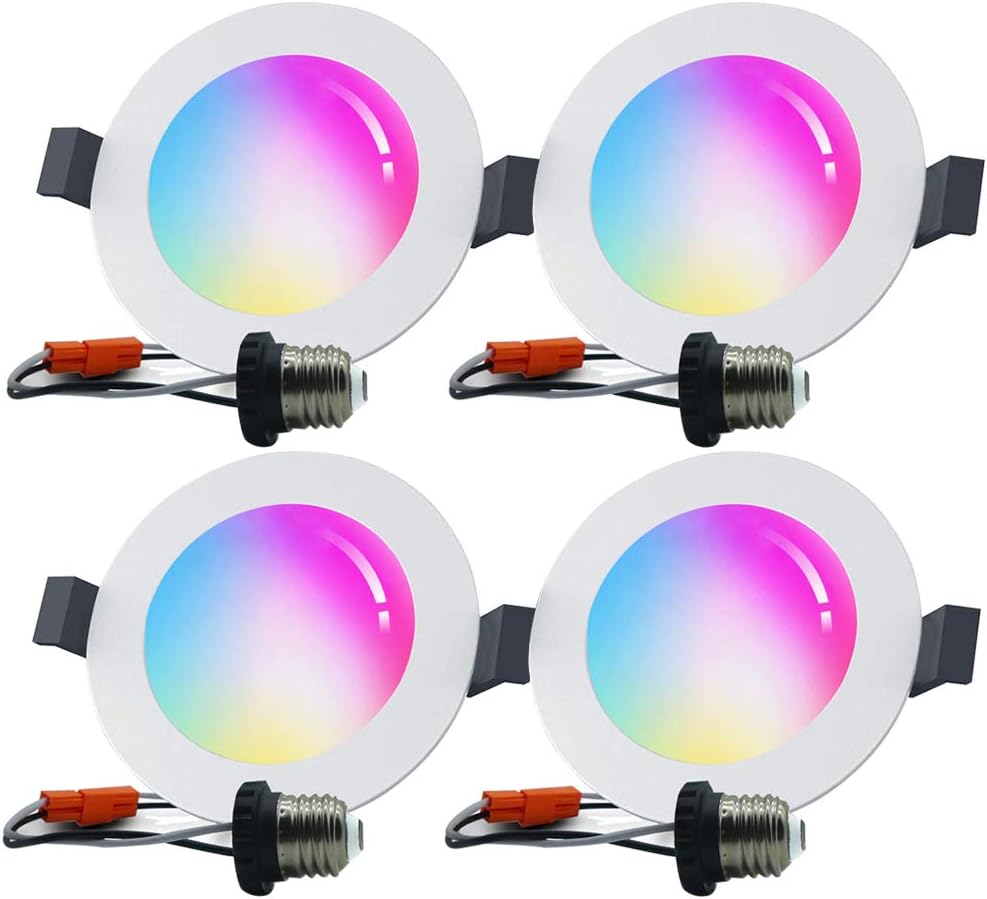 Smart Recessed Lighting 6 inch, 15W Music Sync LED Can Lights, Dimmable RGBCW Smart Downlight (4 Packs) P21306