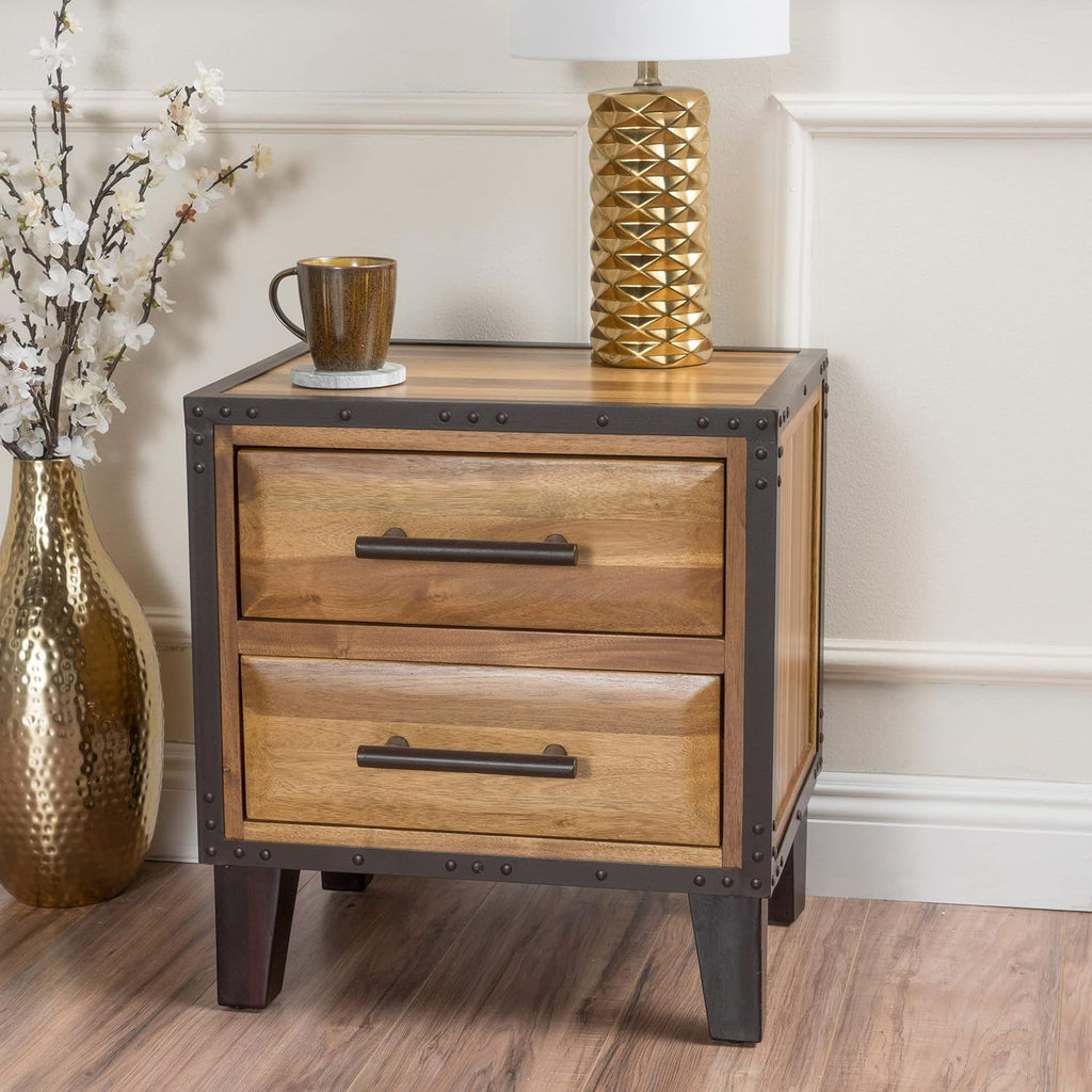 Natural Stained Acacia Wood Two Drawer Night Stand C45516