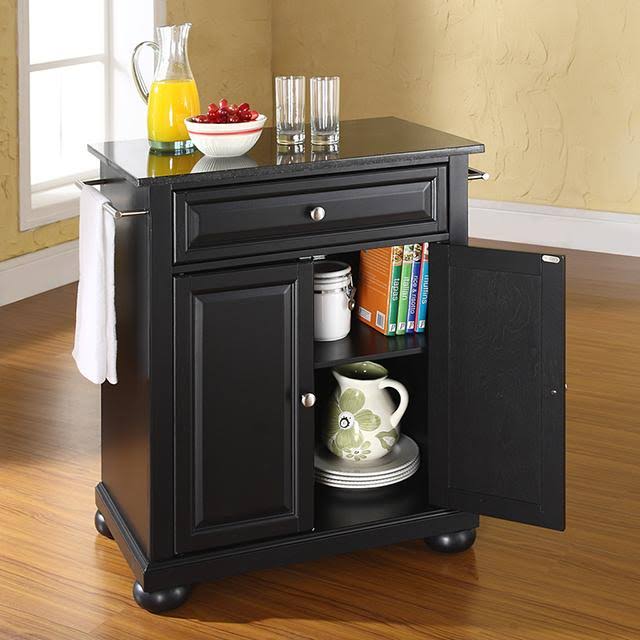 White Solid Granite Top Portable Kitchen Island S1809