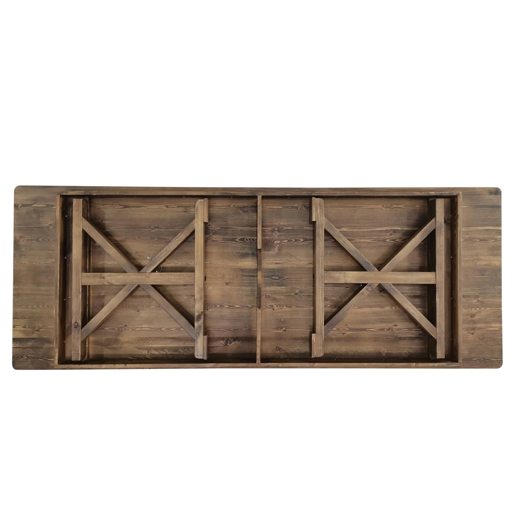 Rectangular Solid Pine Folding Farm Table with Crisscross Legs D551