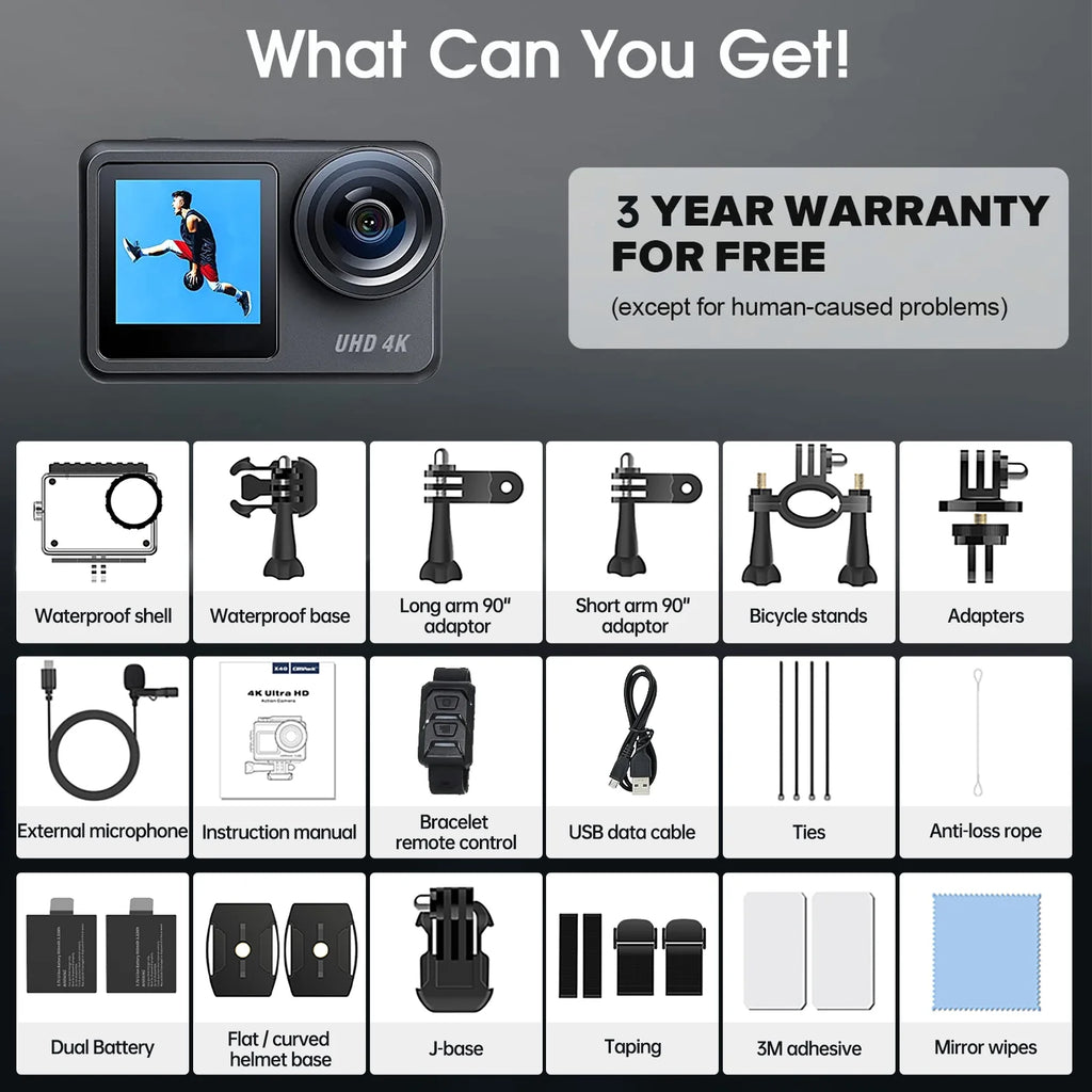 4K 30FPS Action Camera 20MP Waterproof WiFi Touch Screen Camera Y533245