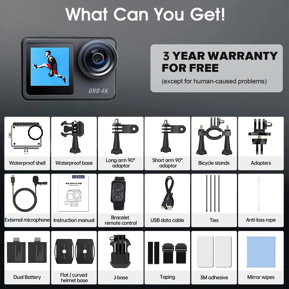 4K 30FPS Action Camera 20MP Waterproof WiFi Touch Screen Camera Y533245