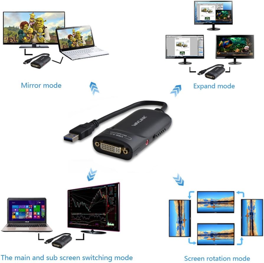 USB 3.0 to VGA/DVI/HDMI Universal Video Graphics Card Adapter for Multiple Monitors Up to 2048x1152 C39948