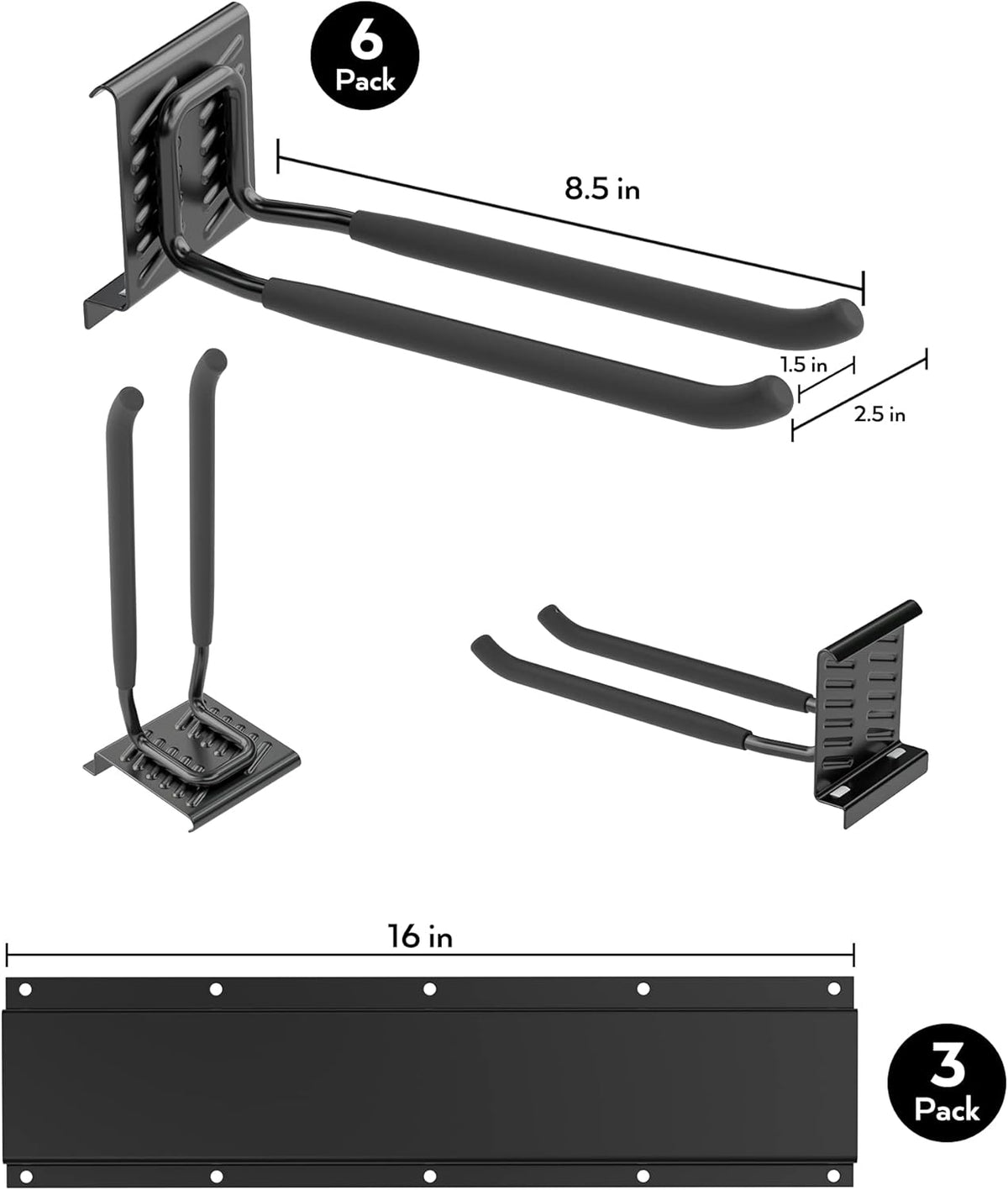 Heavy Duty Garage Storage Tool Organizer Wall Mount Rack with 6 Long Hooks, 48 Inch, Pack of 2 D234493