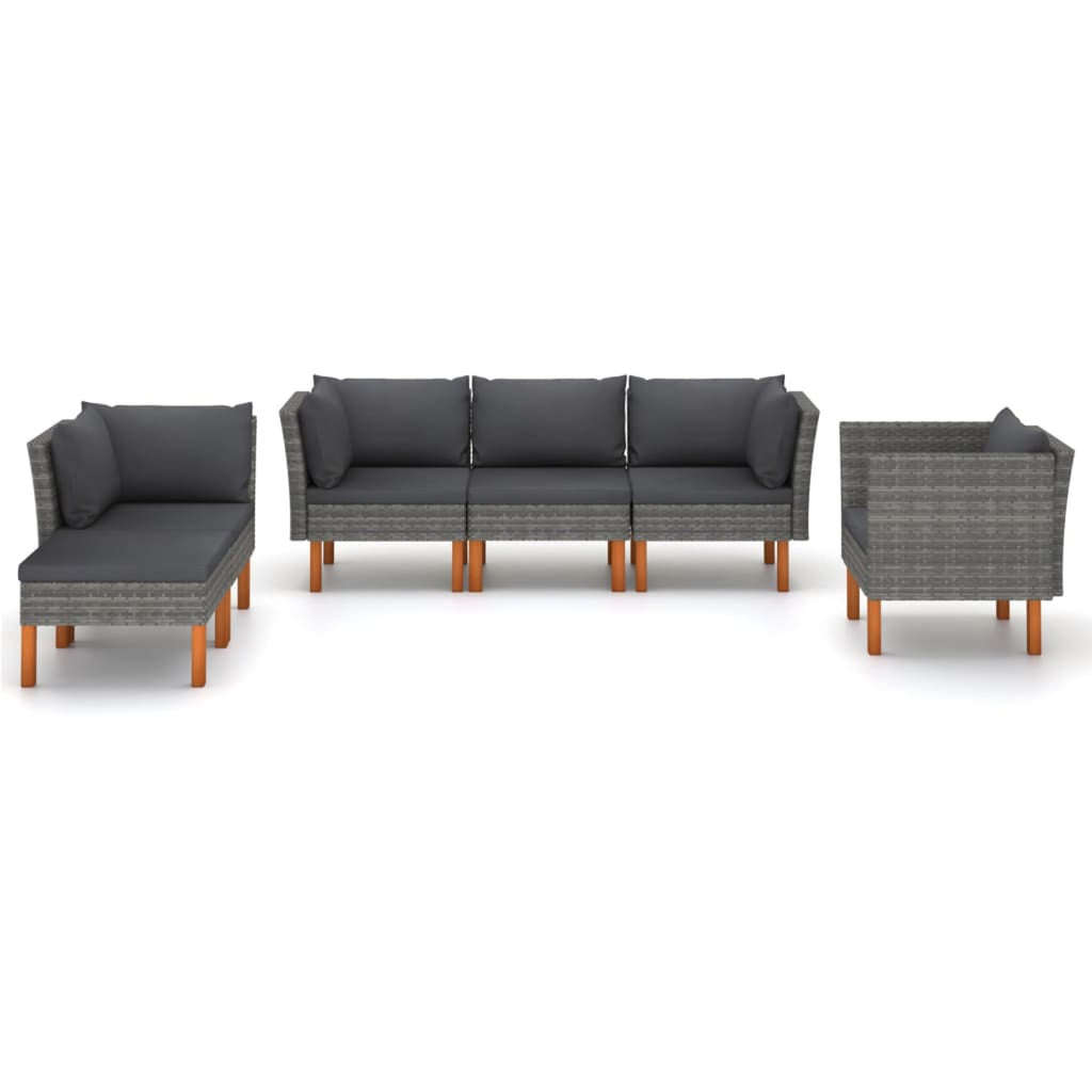 6 Piece Gray Poly Rattan Sectional Outdoor Furniture Set A1947
