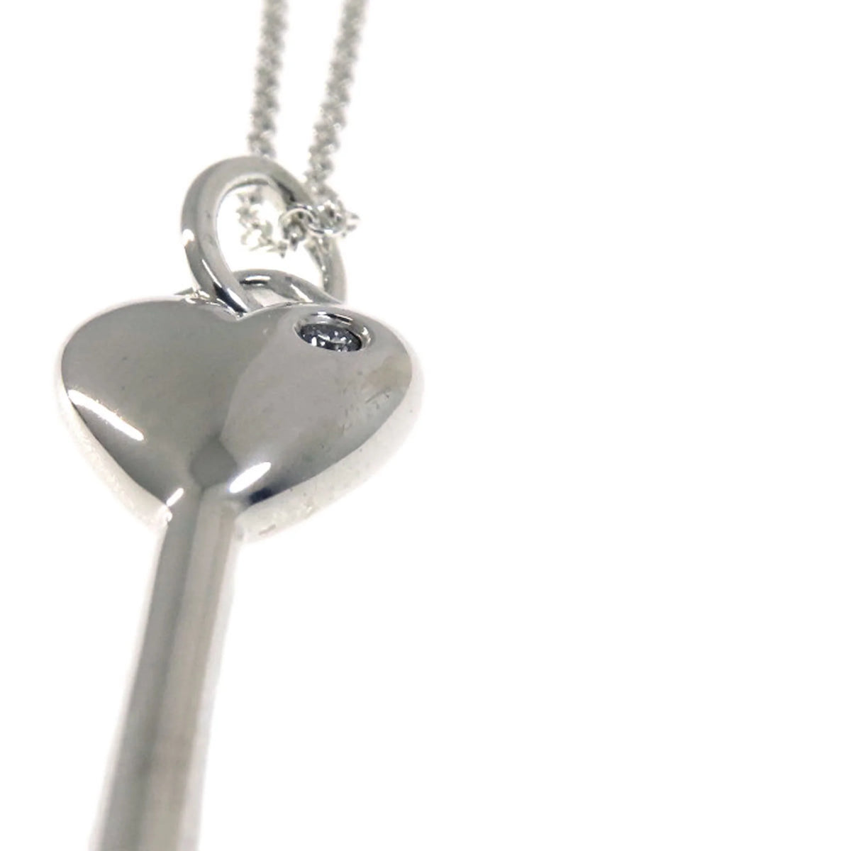 Tiffany Heart Key Diamond Necklace Silver T370