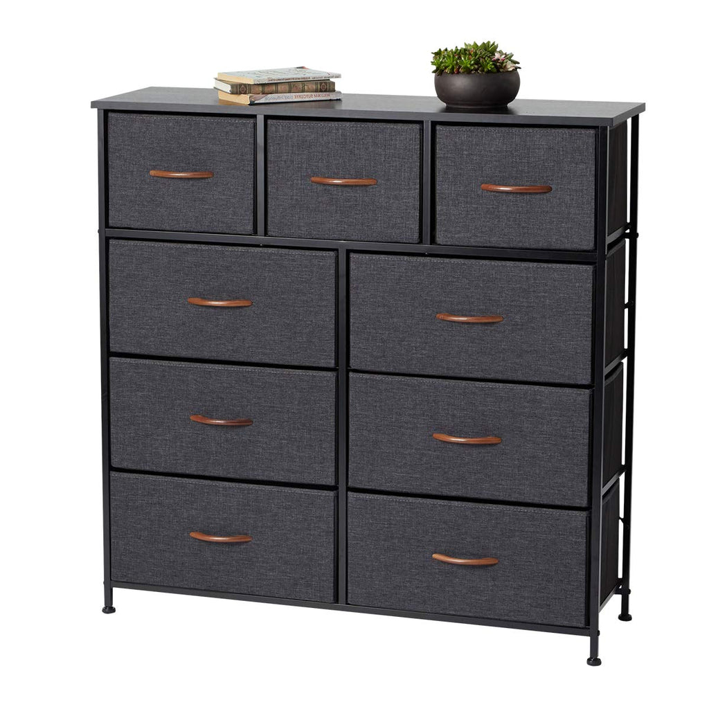 Grey 9 Drawer Fabric Dresser with Steel Frame and Wooden Top Y153