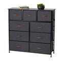 Grey 9 Drawer Fabric Dresser with Steel Frame and Wooden Top Y153