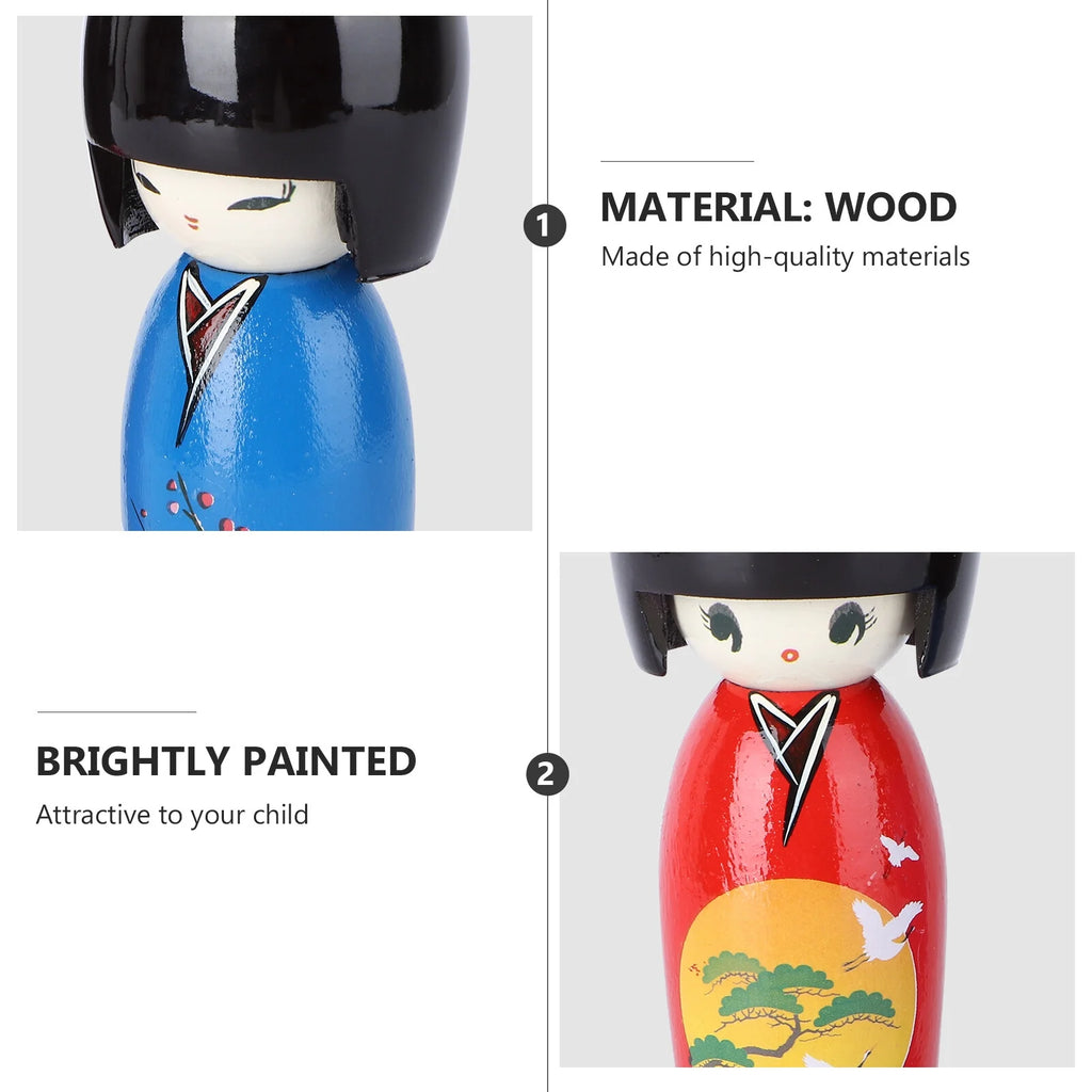 2Pcs Japanese Kimono Girl Dolls Wooden Toy Decor G24745