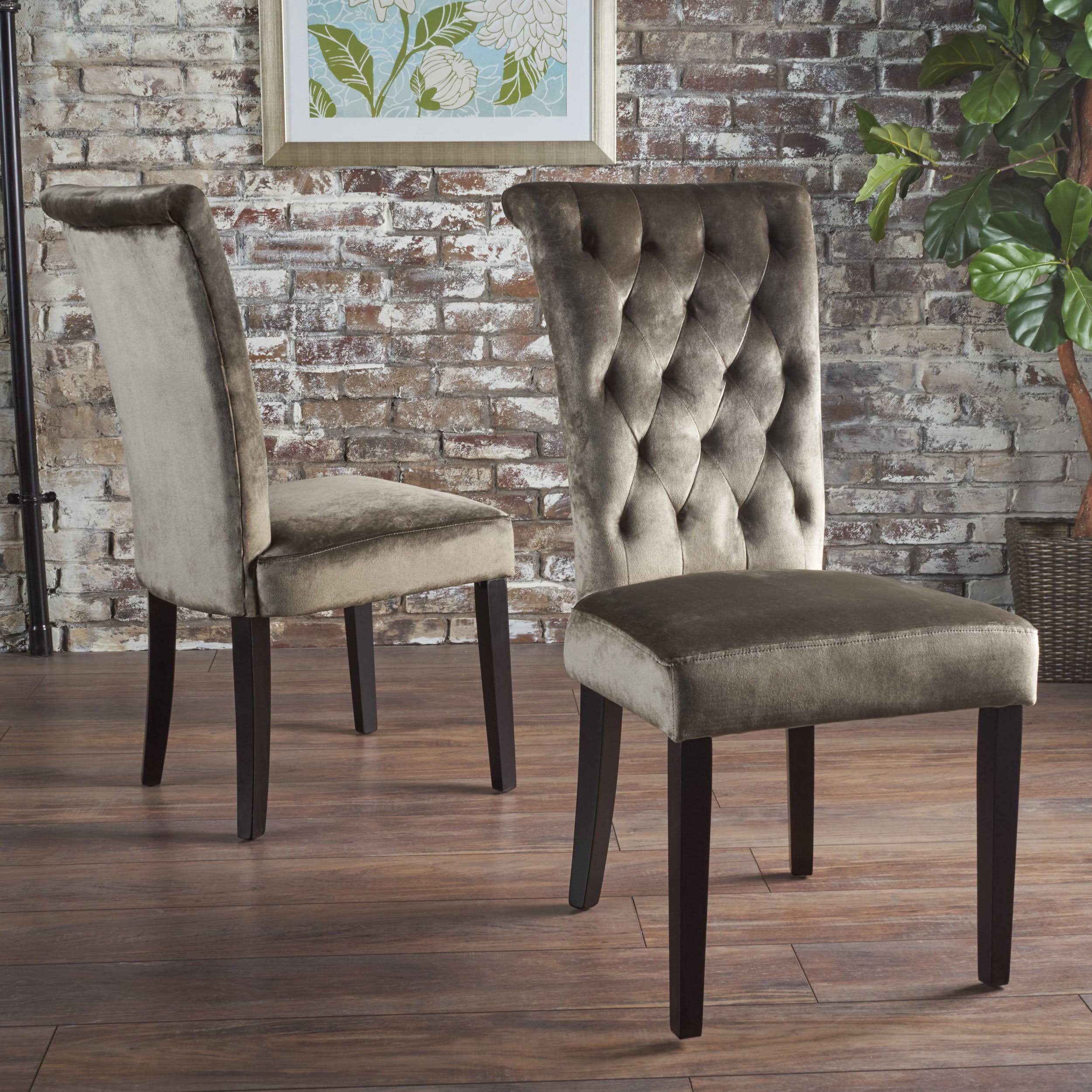Gray Velvet Tufted Dining Chair Set of 2 N1648