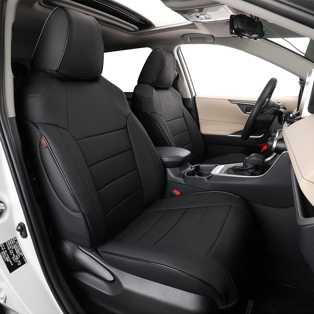 Black with Red Piping Leatherette Car Seat Covers X4600