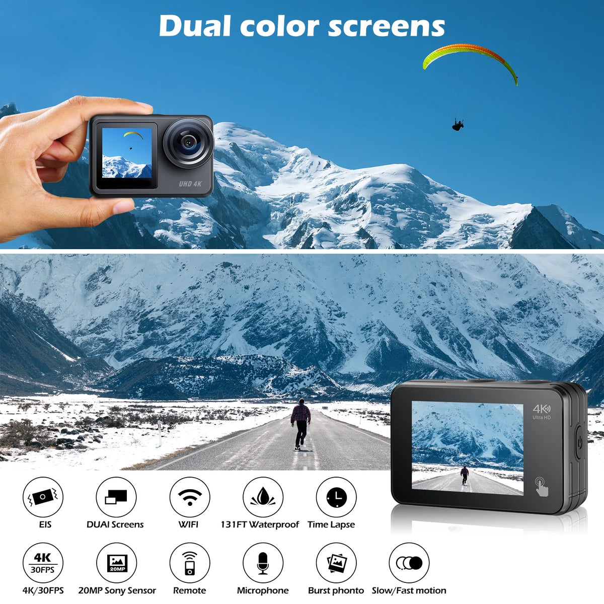 4K 30FPS Action Camera 20MP Waterproof WiFi Touch Screen Camera Y533245