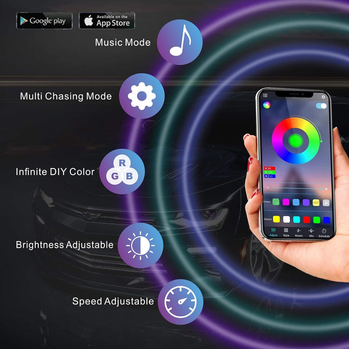 6 PCS Waterproof LED Underglow Light Kit with APP Control Z52913