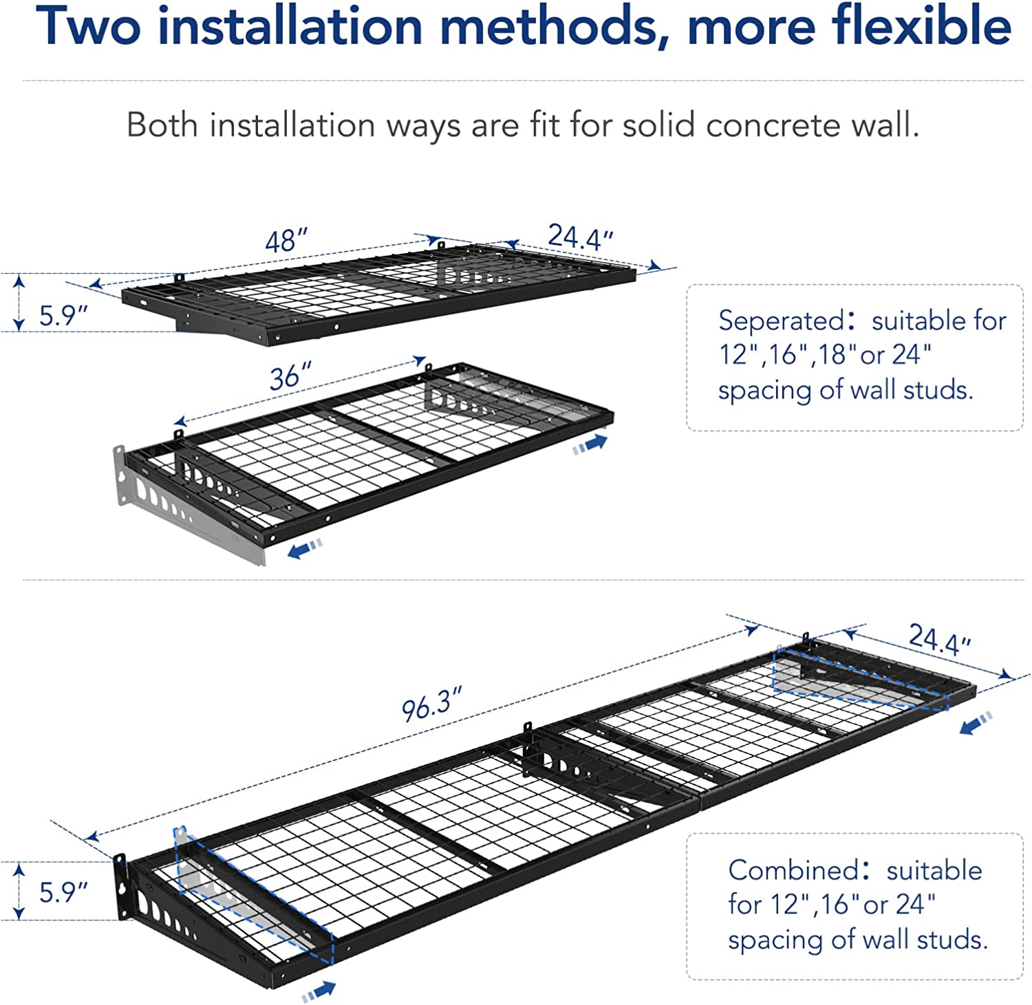 2x4ft Black Bike Storage Rack Wall Shelves, 2-Pack Q718518