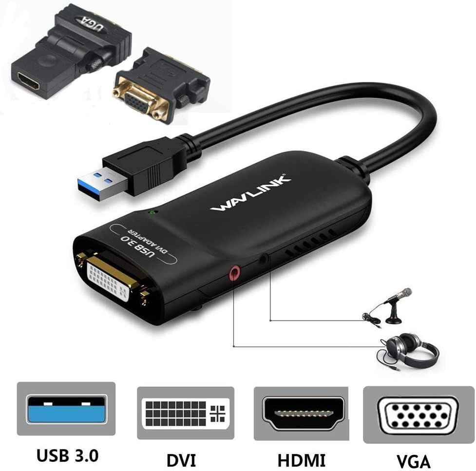 USB 3.0 to VGA/DVI/HDMI Universal Video Graphics Card Adapter for Multiple Monitors Up to 2048x1152 C39948