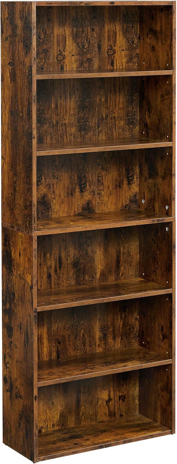 23.6" Rustic Brown Open Bookcase with Adjustable Shelves A2250