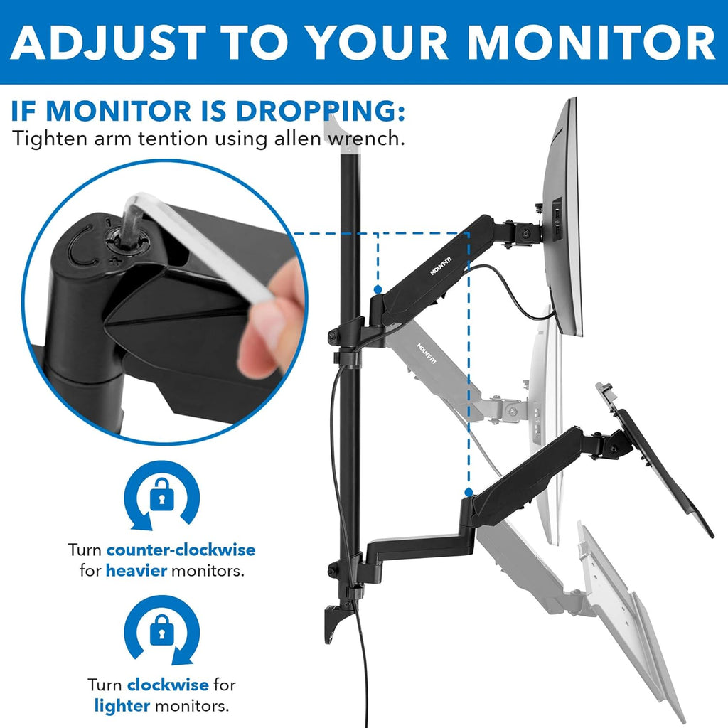Wall Mount Workstation with Single Monitor Mount, Keyboard Tray and CPU Holder, Height Adjustable Full Motion Arms Q247