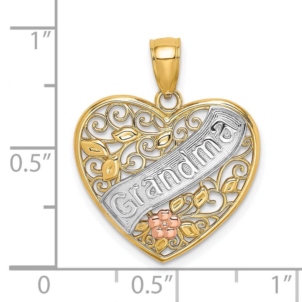 10K Two-Tone Gold Rhodium-Plated Grandma Heart Pendant Charm A274054