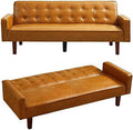 Tufted Linen Futon Sofa Couch Bed Twin Size with Solid Wood Legs J317