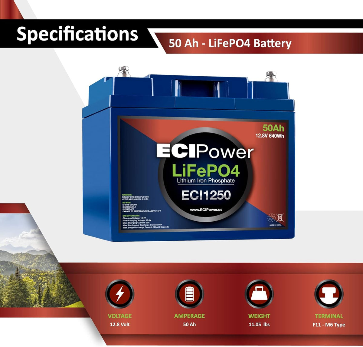 12V 50Ah Lithium LiFePO4 Deep Cycle Rechargeable Battery G390741