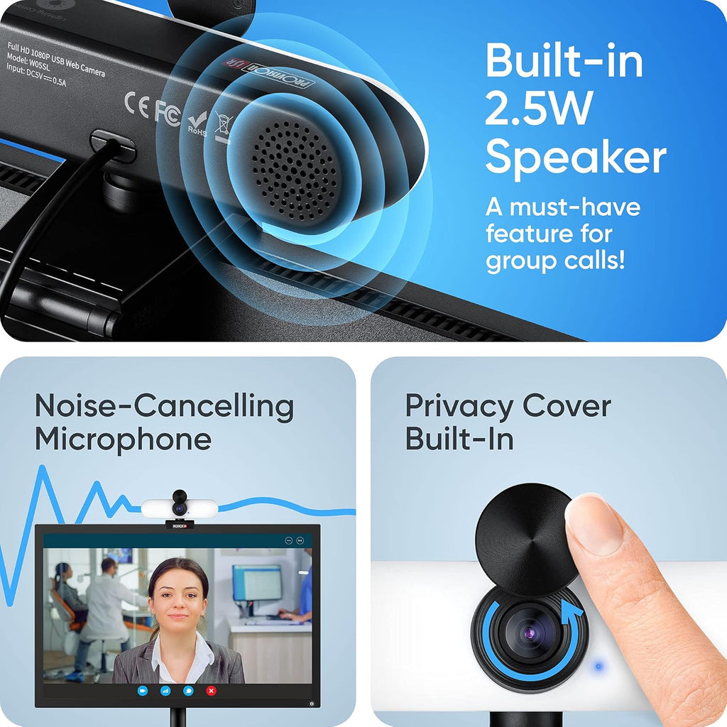 Full HD Webcam with Microphone, Speaker & LED Light, USB, Pack of 2 Y417419