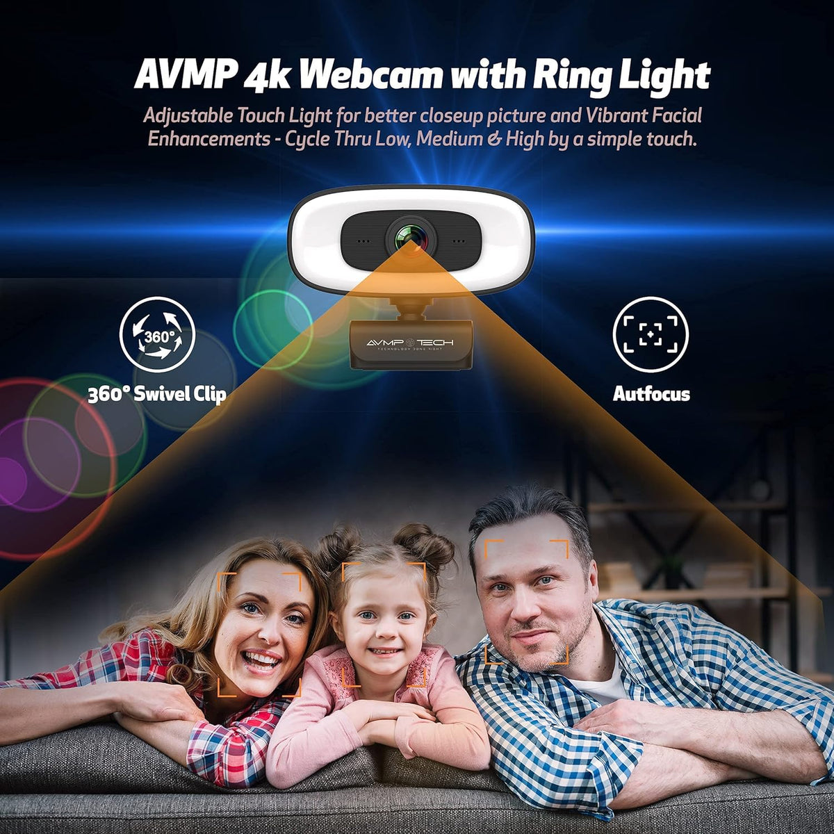 4K Webcam with Light Ultra HD 8MP Autofocus USB Web Cam with Microphone X39406