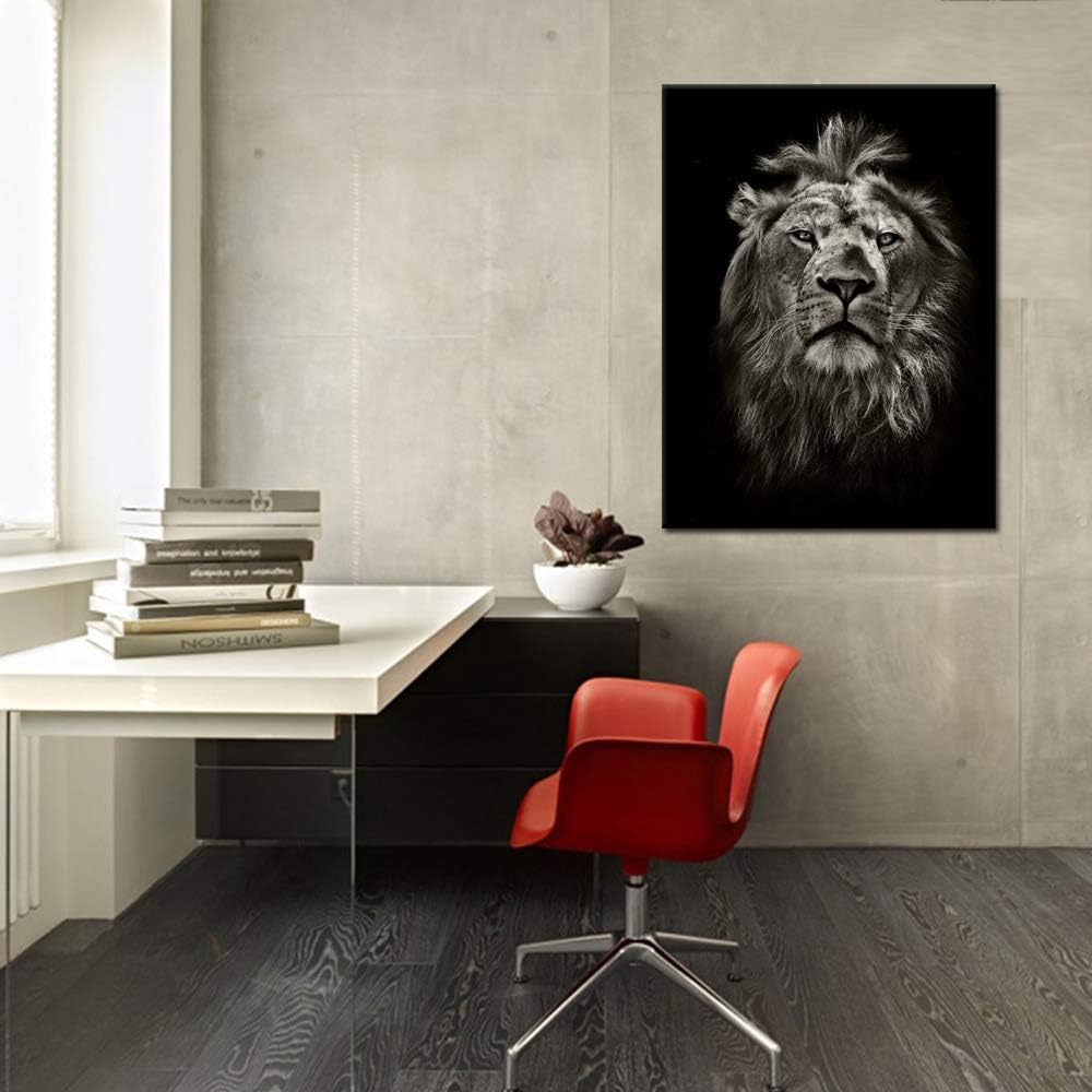 Black and White Lion Portrait Canvas Prints Stretched Wood Frame 24x32inch Z88714