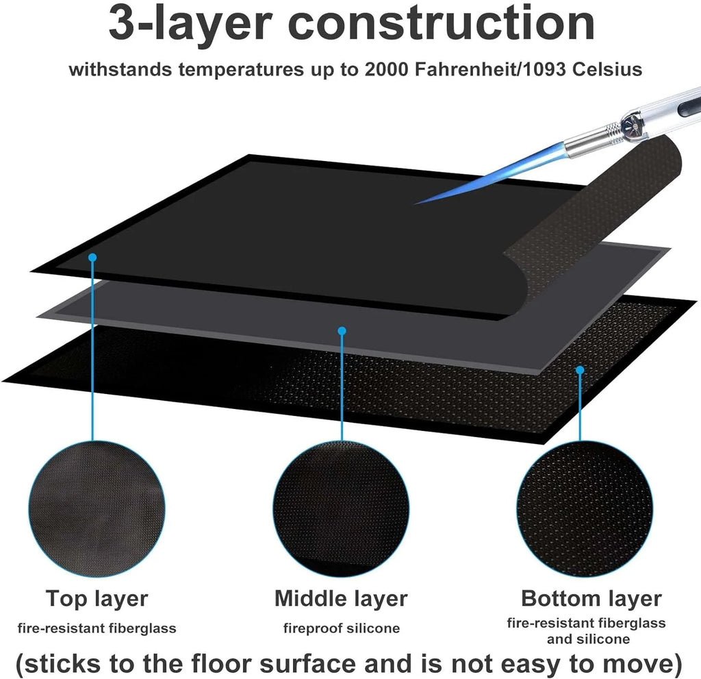 Black 42x24 Inch Fireplace Mat Hearth Pad L4236