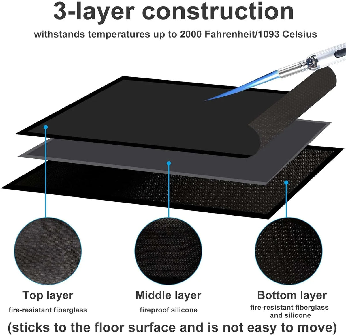Black 42x24 Inch Fireplace Mat Hearth Pad L4236