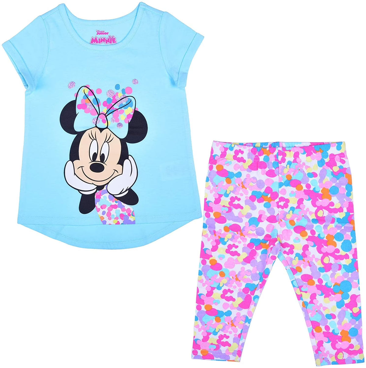 Girl's 2-Pack Minnie Mouse Tee Shirt and Capri Leggings Set, Size 6X Aqua H547