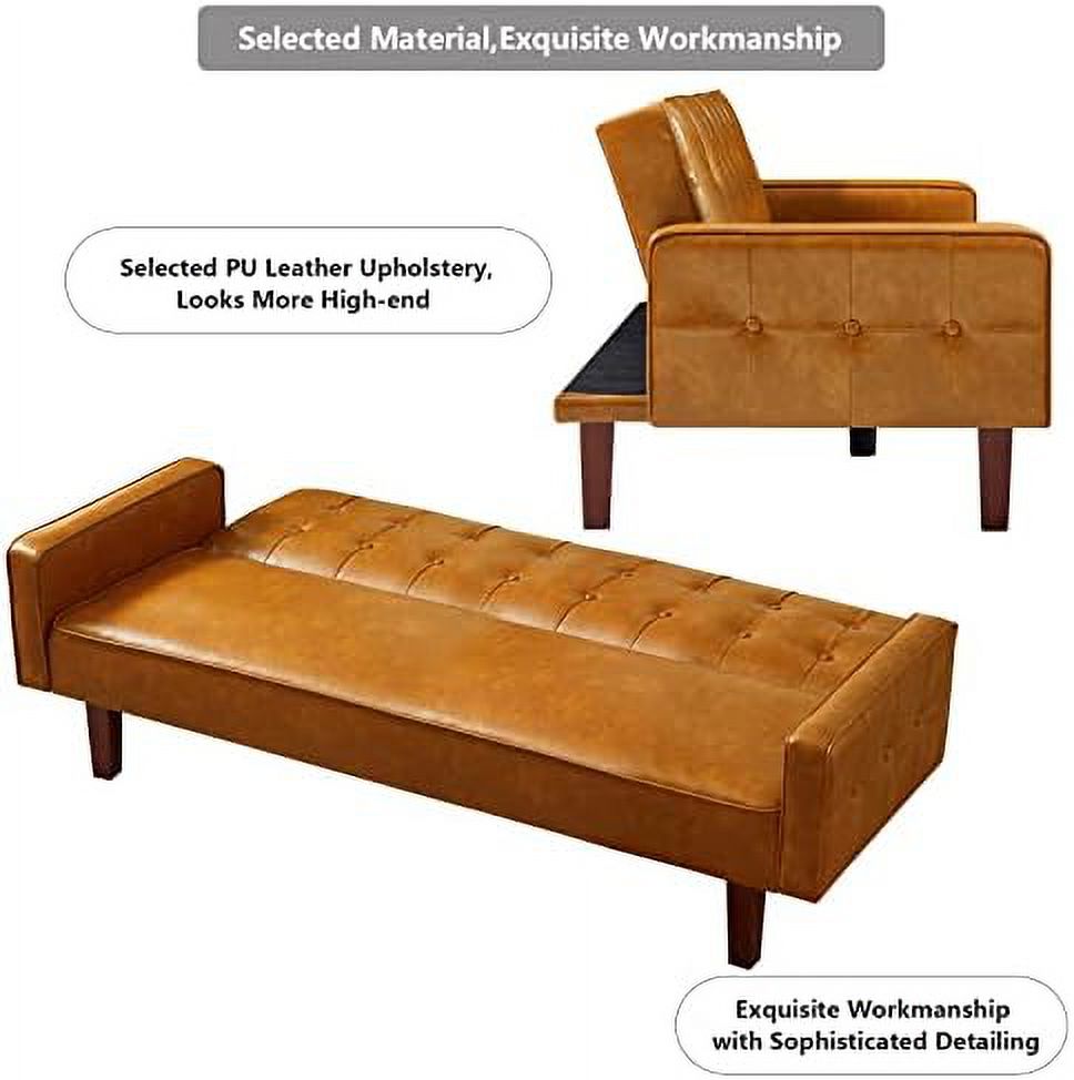 Tufted Linen Futon Sofa Couch Bed Twin Size with Solid Wood Legs J317